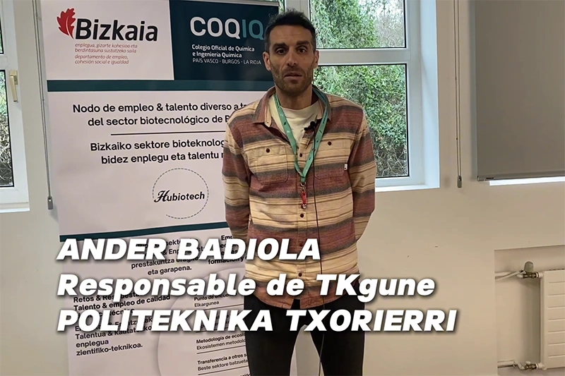 Ander Badiola, responsable del área TKgune de Politeknika Txorierri, explica el nexo entre el Departamento de Electrónica y la biotecnología.