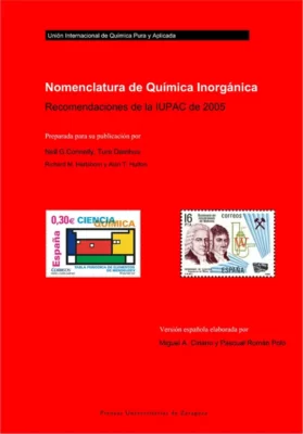 "Kimika Ez-organikoaren nomenklatura. IUPACen gomendioak 2005" Liburuaren azala, Miguel A. Cirianok eta Pascual Román Polok itzulia
